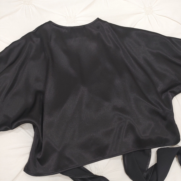 Laura charcoal black satin tie up cardigan wrap shall. Size M - Picture 10 of 10